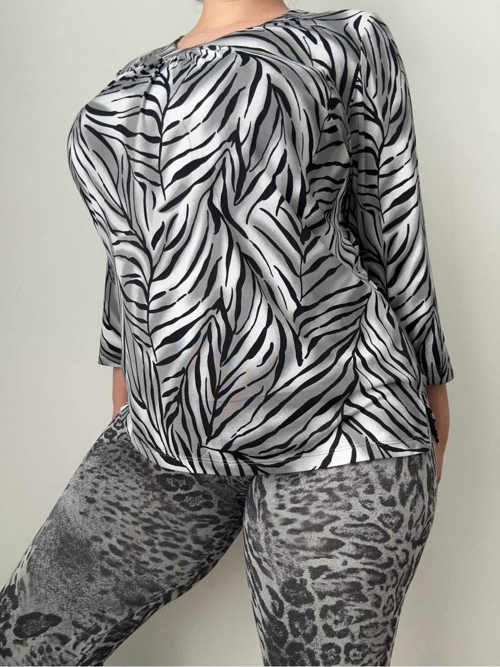 y2k zebra leaf printed top